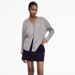 Zara Women's Gray/Silver Button-Down Shirt